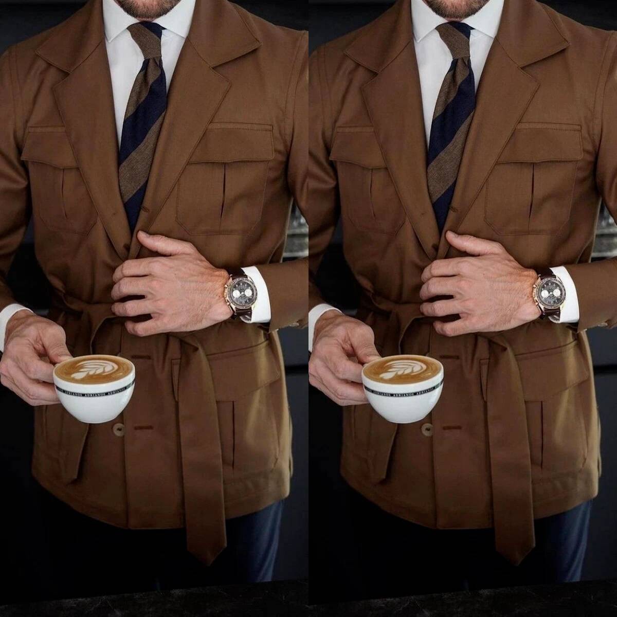 Safari Outdoor Hunting Jackets - Blazer Masculino Vintage Italiano Marrom com