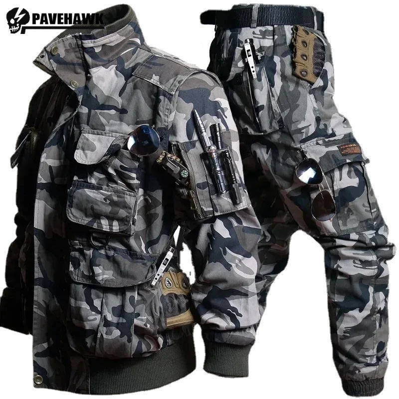 Safari Outdoor Hunting Jackets - Terno de camuflagem multi bolso masculino,